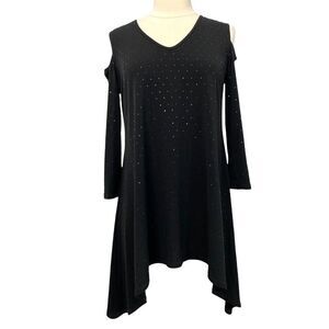 Clara Sun Woo Black Cold Shoulder Tunic Sparkle Reflective Dots Festive Size XS
